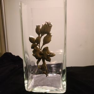 Vintage Birks glass vase with rose pewter applique